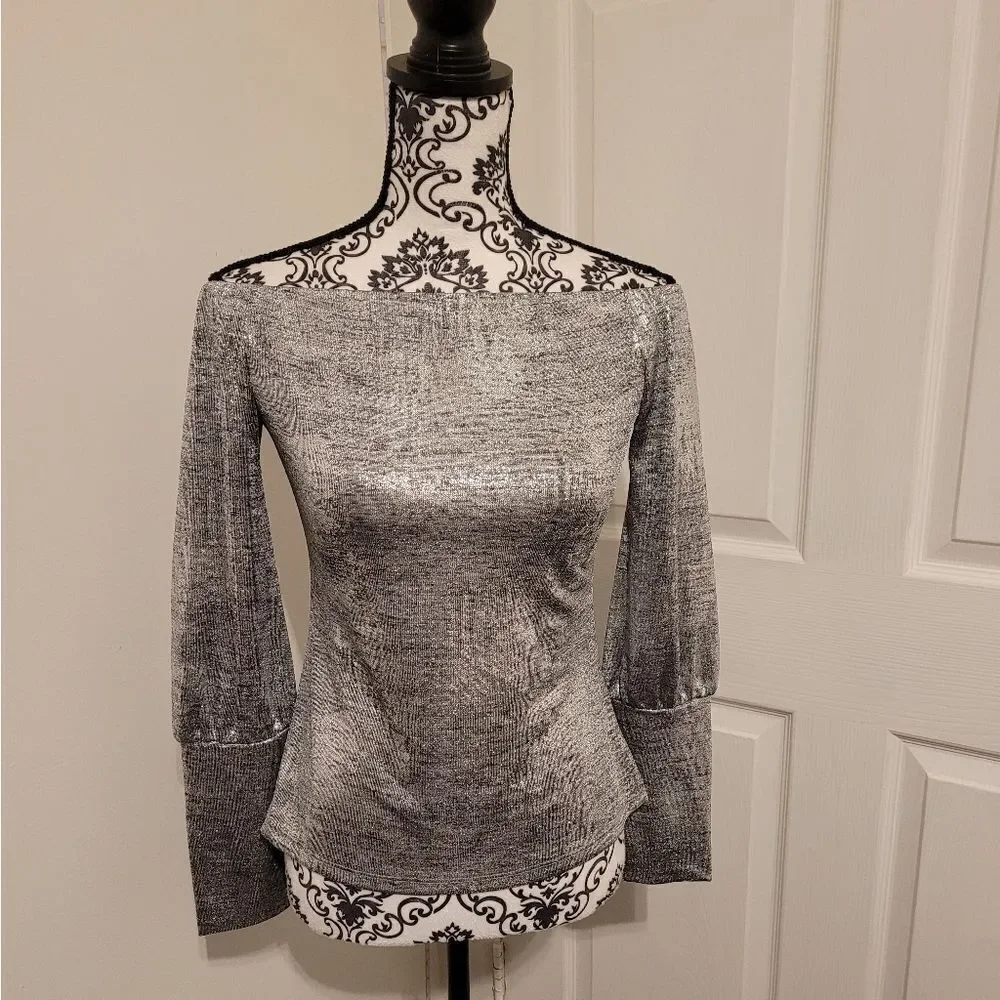 NWT Bold elements off shoulder silver top‎ - Picture 2 of 7